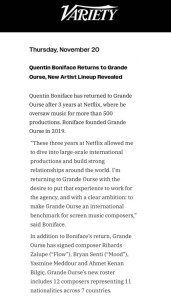 Quentin Boniface returns to Grande Ourse, New Talent Lineup Revealed – Variety