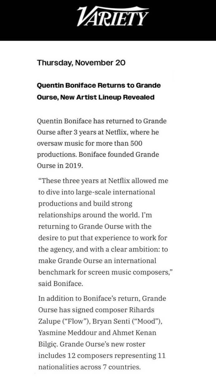 Quentin Boniface revient chez Grande Ourse, le nouveau roster est révélé – Variety
