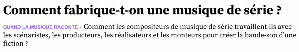 Comment fabrique-t-on une musique de série? 20 Minutes